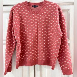 PRELOVED SZ XL Adrianna Papell Women's Pink Patterned Sweater puff sleeves